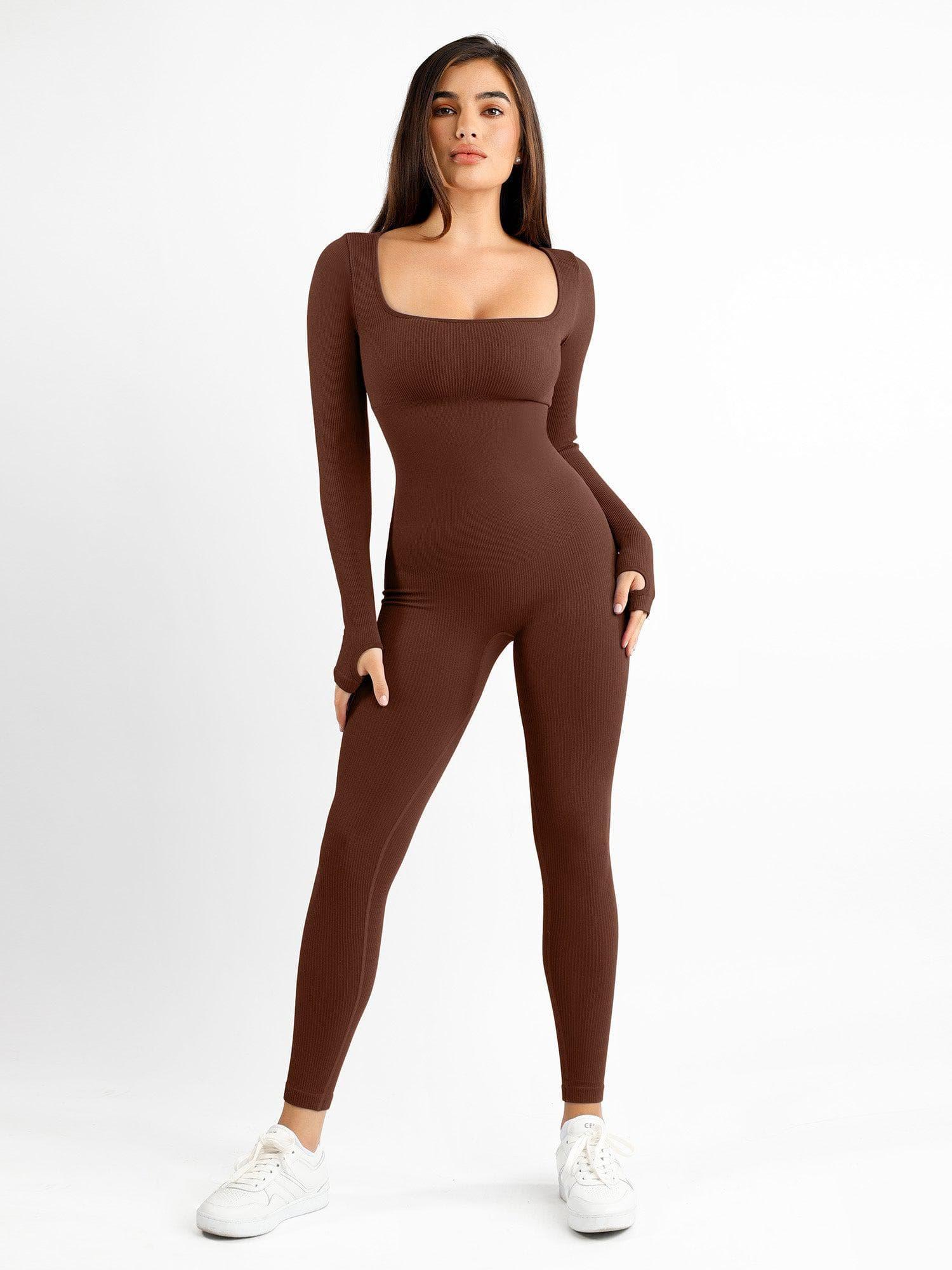Seamless Square Neck Long-Sleeve Jumpsuit - GALVIER.