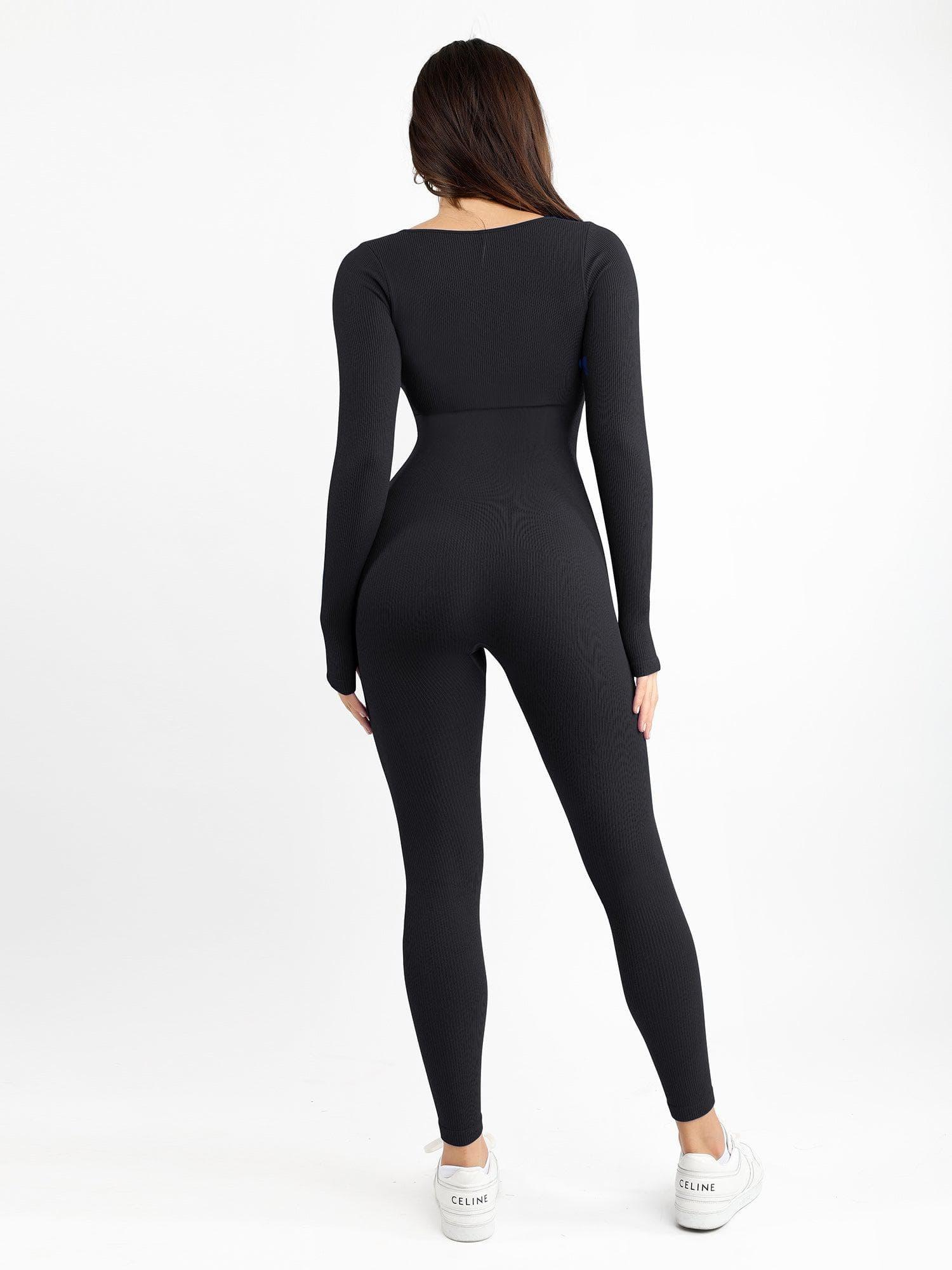 Seamless Square Neck Long-Sleeve Jumpsuit - GALVIER.