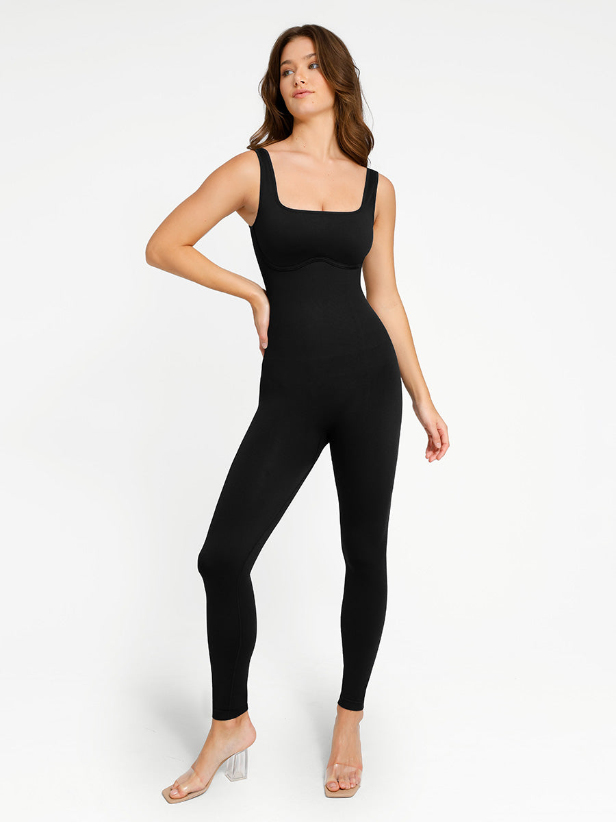 Square-Neck Built-In Shapewear Romper