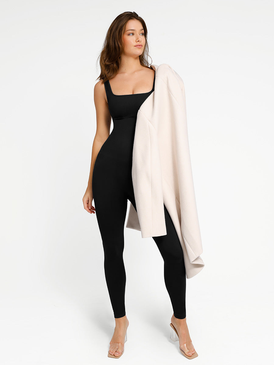 Square-Neck Built-In Shapewear Romper