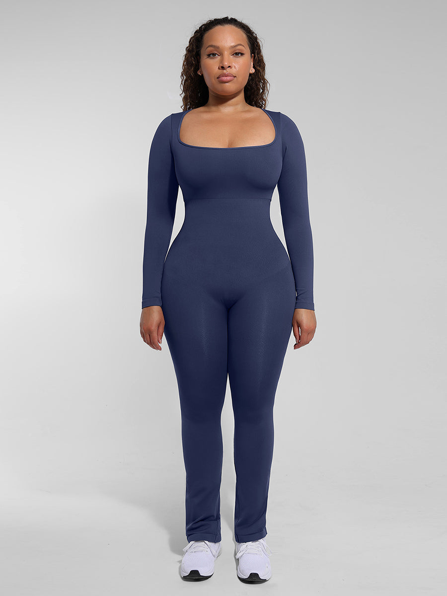Long Sleeve Tummy Control Flared Jumpsuit