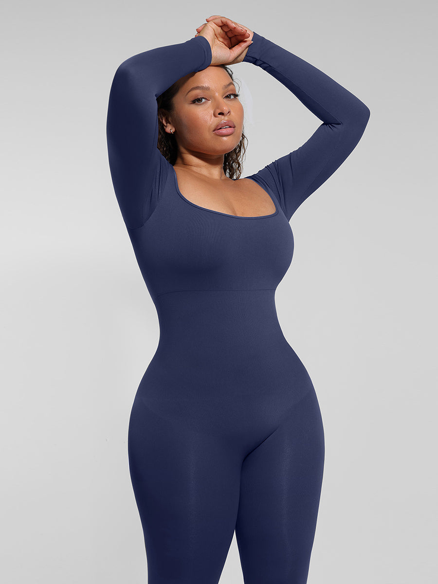Long Sleeve Tummy Control Flared Jumpsuit