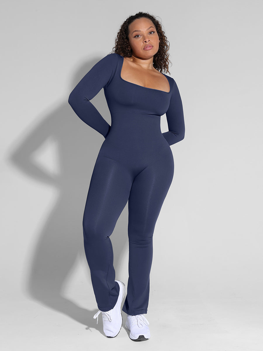 Long Sleeve Tummy Control Flared Jumpsuit