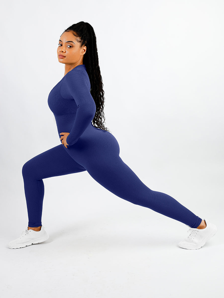 V-neck Tummy Control Long Sleeve Jumpsuit
