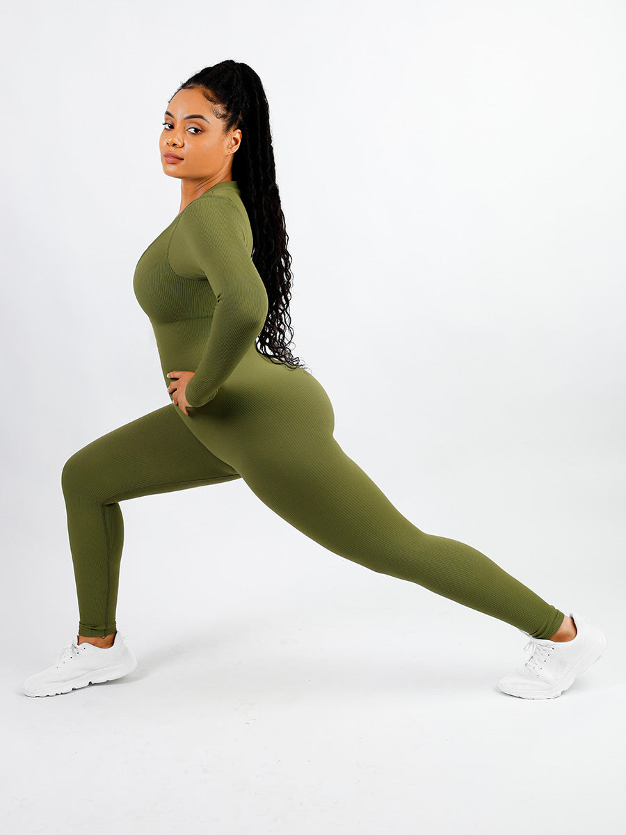 V-neck Tummy Control Long Sleeve Jumpsuit