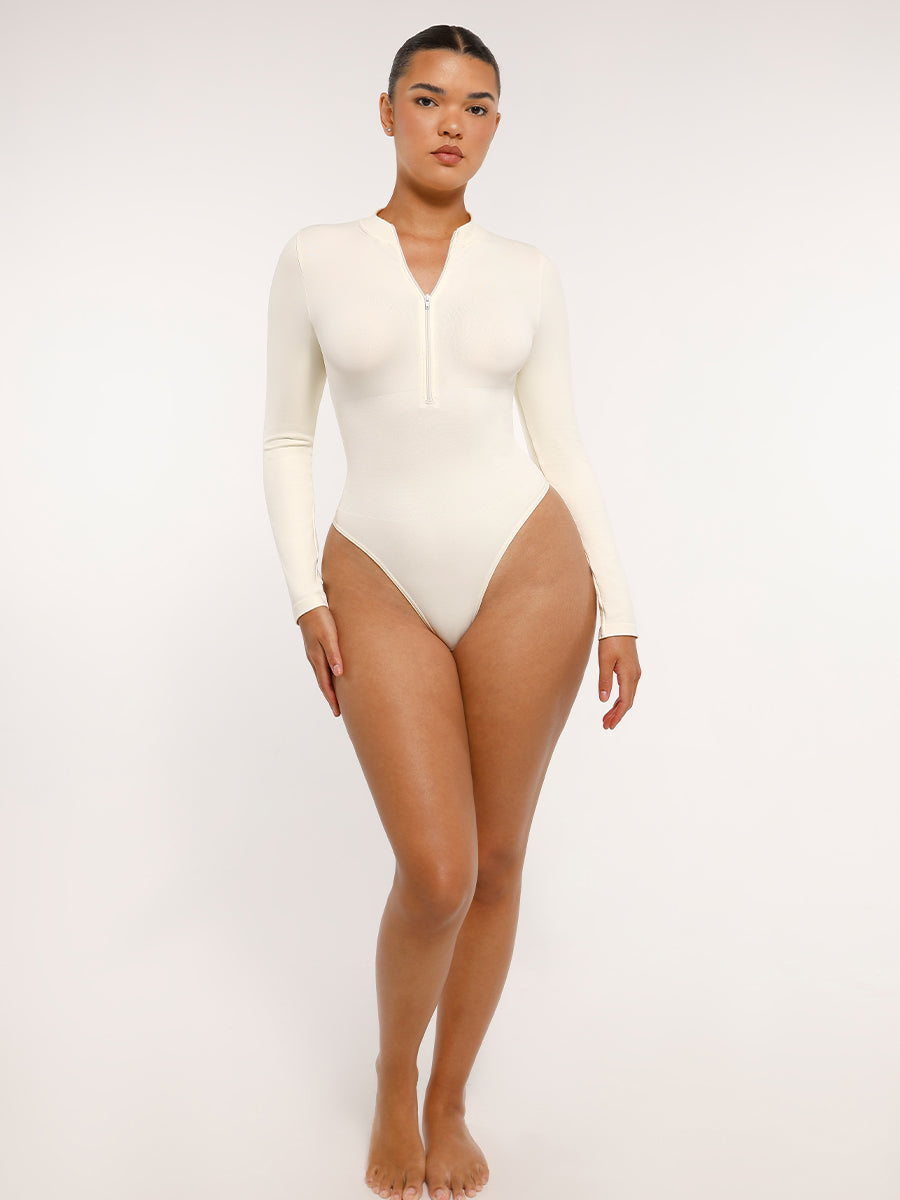 Long Sleeve Zipper Thong Bodysuit