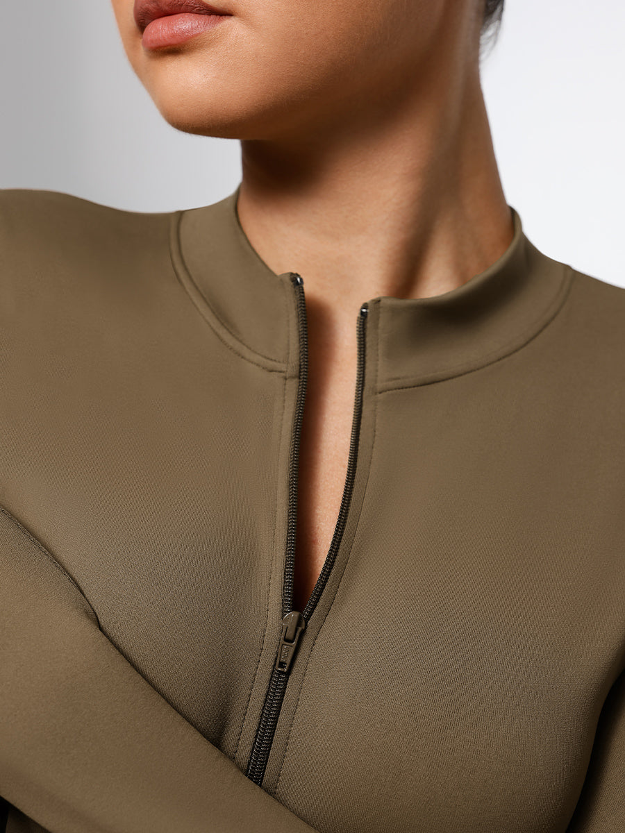 Long Sleeve Zipper Thong Bodysuit