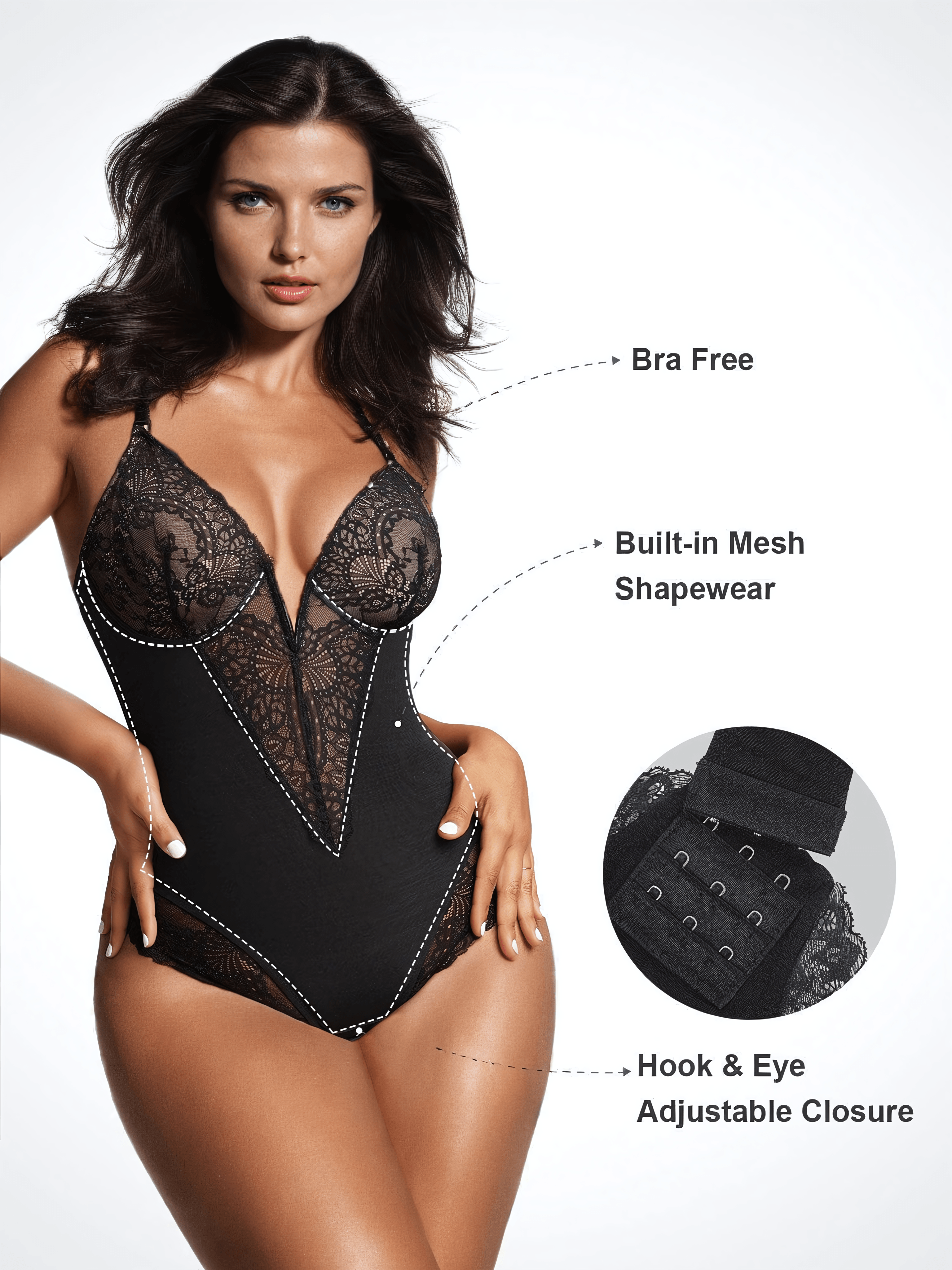 V-Neck Laced Bodysuit - GALVIER.