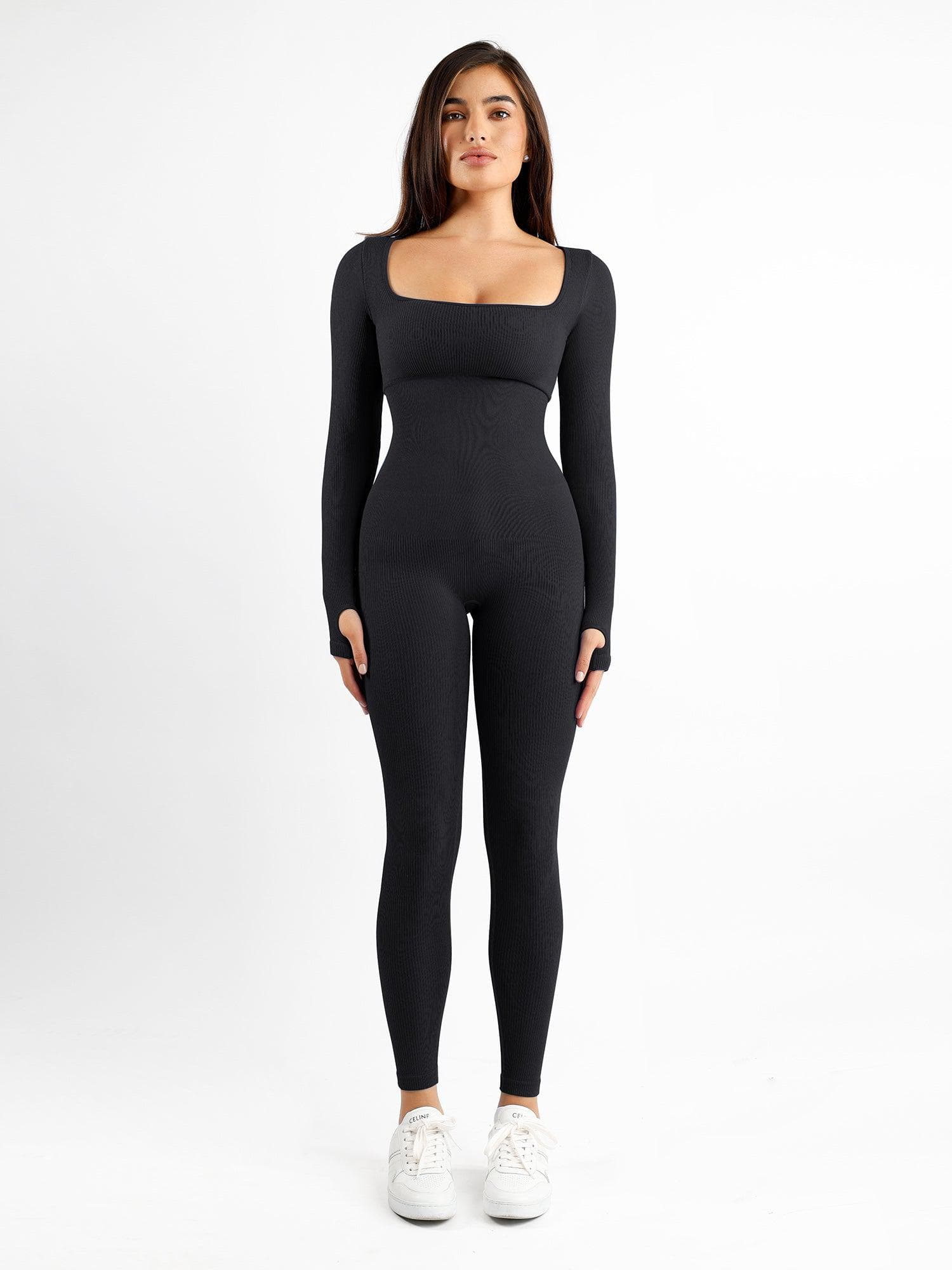 Seamless Square Neck Long-Sleeve Jumpsuit