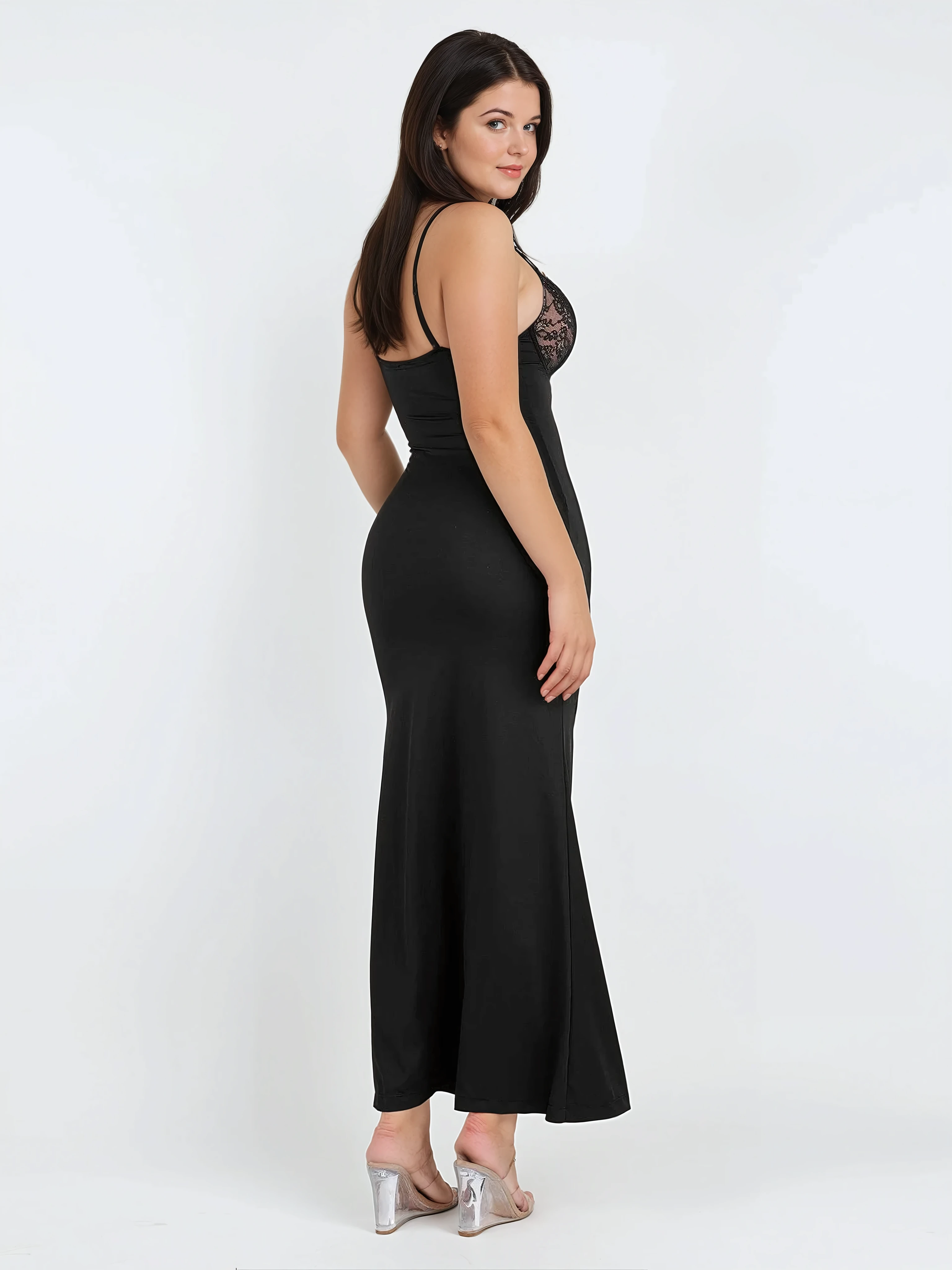 Shapewear Lace Slip Split Maxi Dress