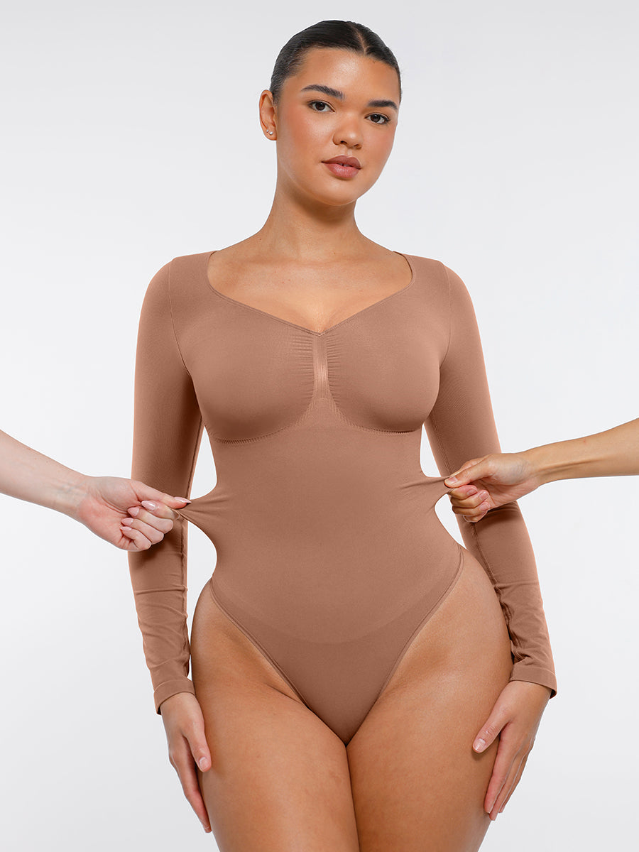 Seamless Long Sleeve Tummy Control Thong Bodysuit