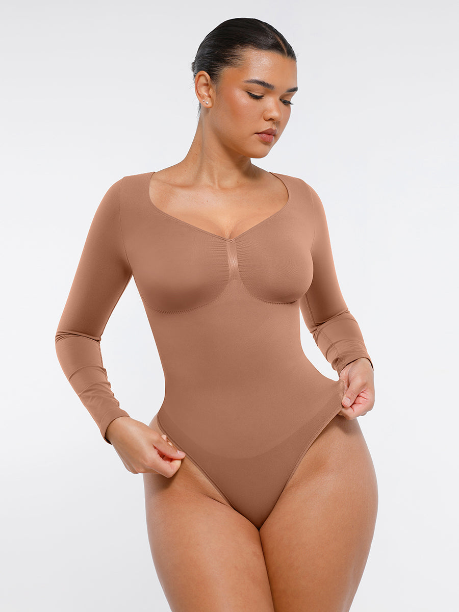 Seamless Long Sleeve Tummy Control Thong Bodysuit