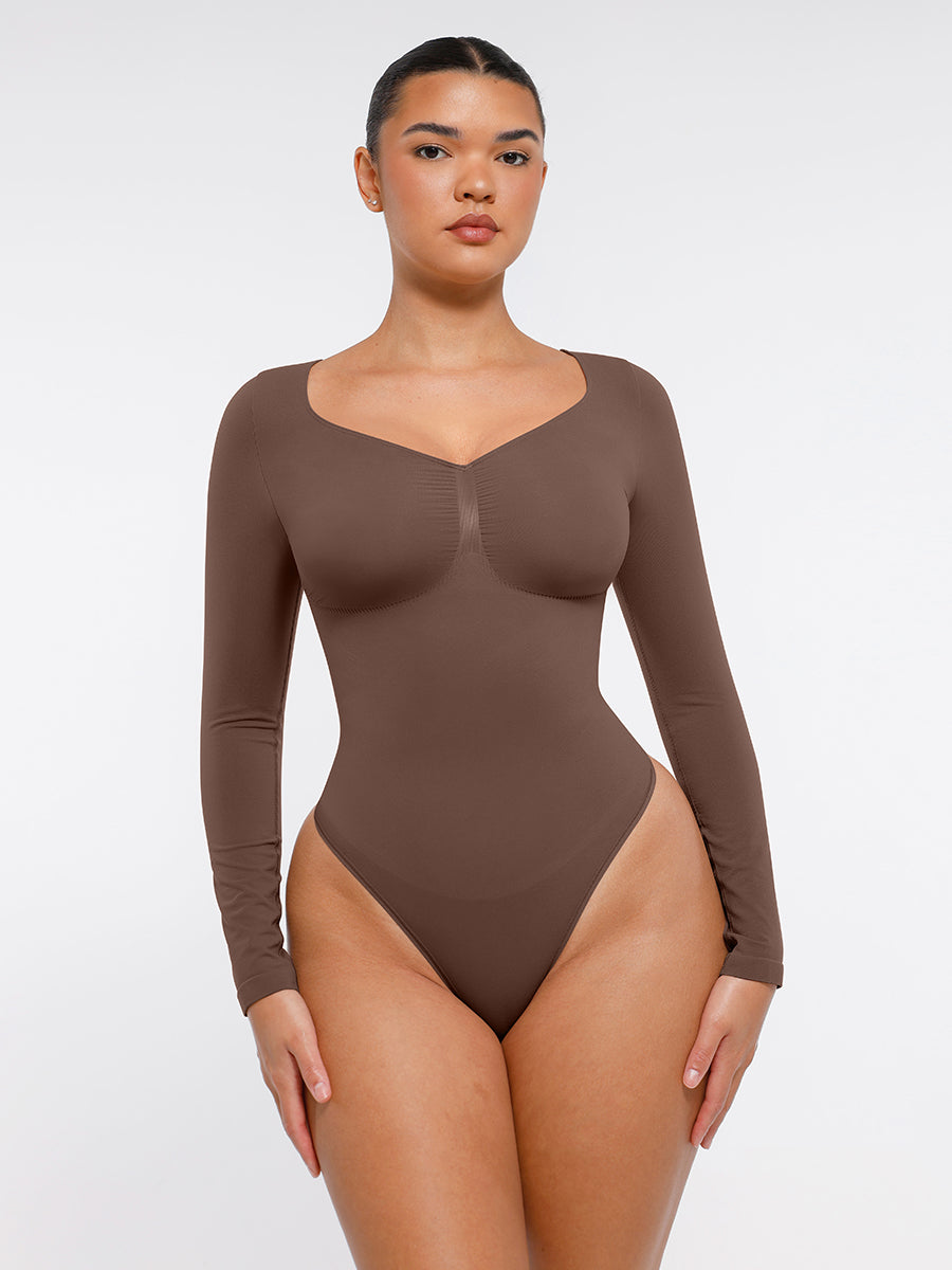 Seamless Long Sleeve Tummy Control Thong Bodysuit