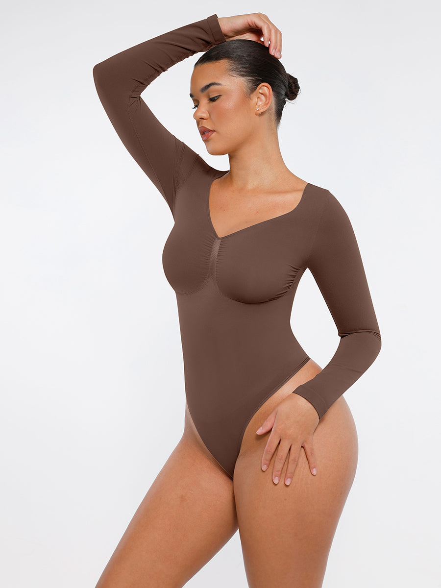 Seamless Long Sleeve Tummy Control Thong Bodysuit