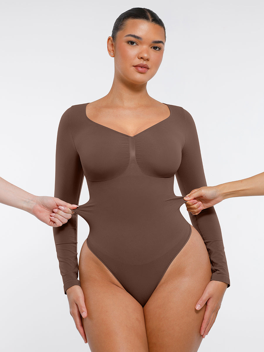 Seamless Long Sleeve Tummy Control Thong Bodysuit