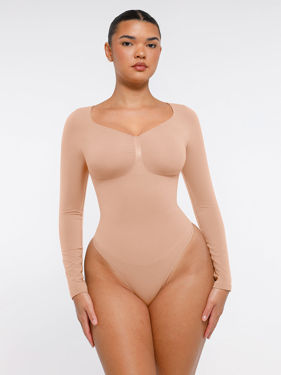 Seamless Long Sleeve Tummy Control Thong Bodysuit