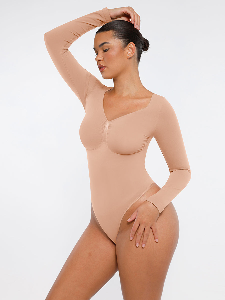 Seamless Long Sleeve Tummy Control Thong Bodysuit