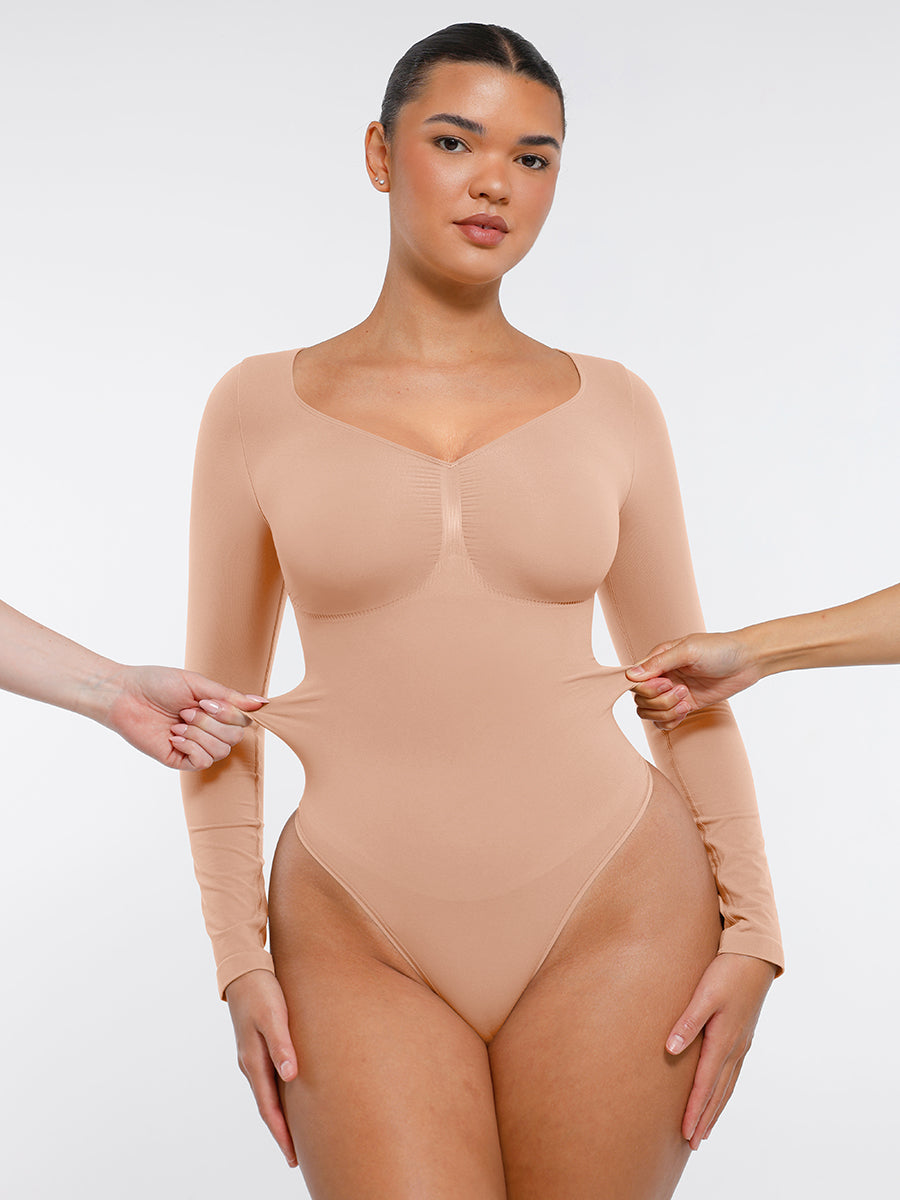 Seamless Long Sleeve Tummy Control Thong Bodysuit