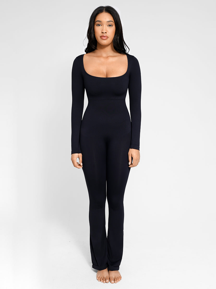 Long Sleeve Tummy Control Flared Jumpsuit